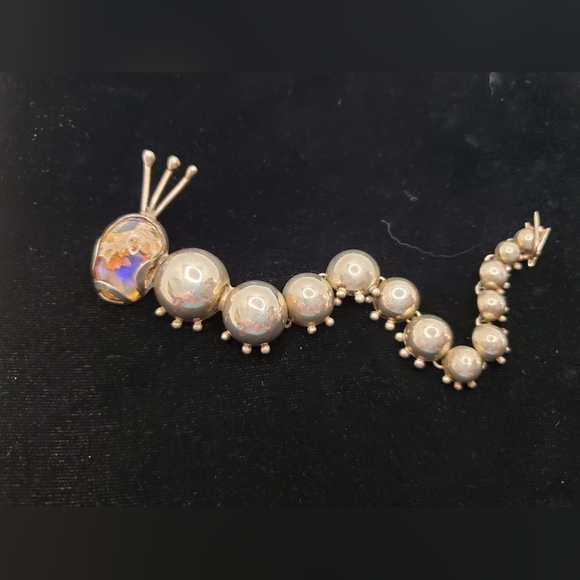 Reveriano Castillo Taxco Sterling Quartz Caterpillar Brooch Whimsical  6 inch - Picture 2 of 13